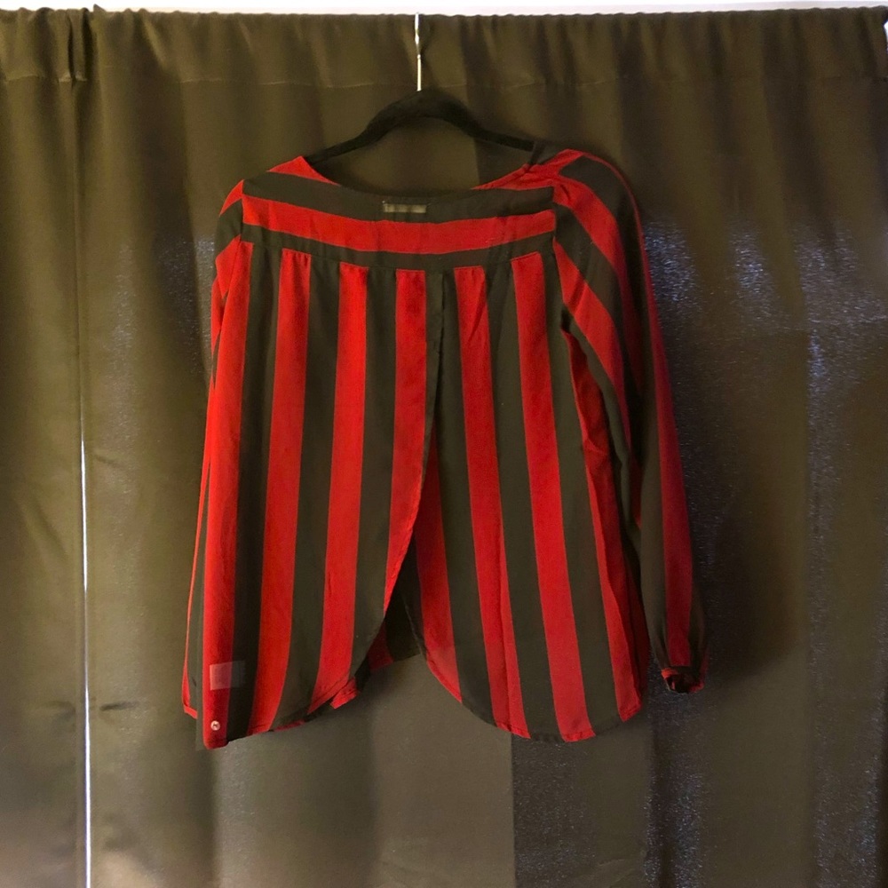 Red & Black Stripe Sheer Cover-Up